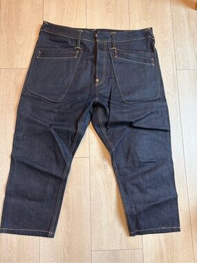 Evisu Men's Dark Indigo cropped Straight Jeans